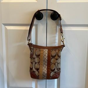 Coach tri color brown cloth and leather purse